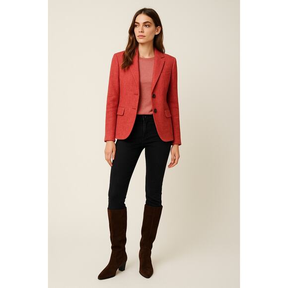 J. Crew Linen Blend Single Breasted Schoolboy Blazer Heathered Red Womens 14 NWT - Picture 1 of 8